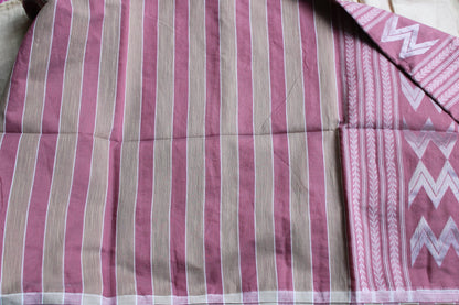 Pink Vertical stipes Cotton silk saree with zamdani weaving pallu