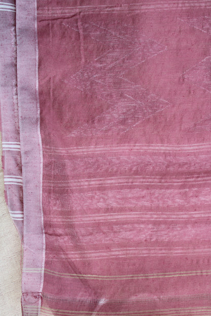 Pink Vertical stipes Cotton silk saree with zamdani weaving pallu