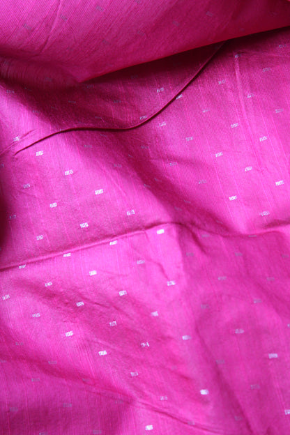 Green Dot Tusser Saree with Silver Embroidery design with Contrast Blouse