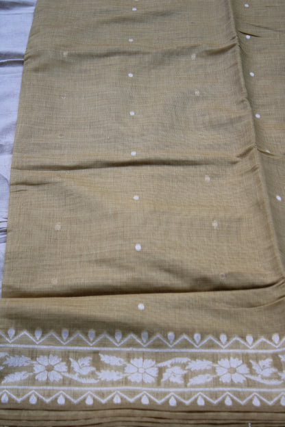 Light Mustard Yellow Chanderi Saree with  White Zamdani weaving border