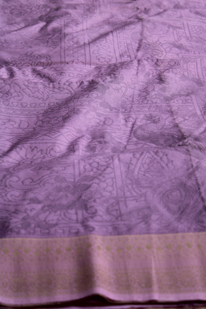 Lavender Fancy Mango silk saree woven with art work with rich meenakari weaving