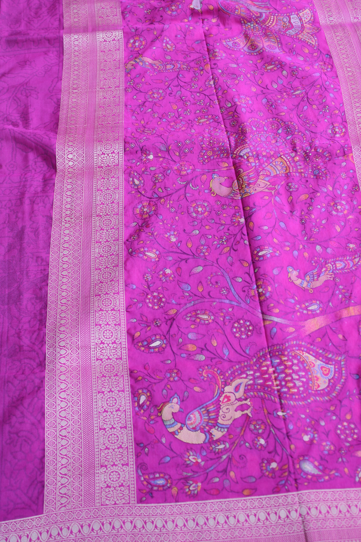 Majenta Fancy Mango silk saree woven with art work with rich meenakari weaving