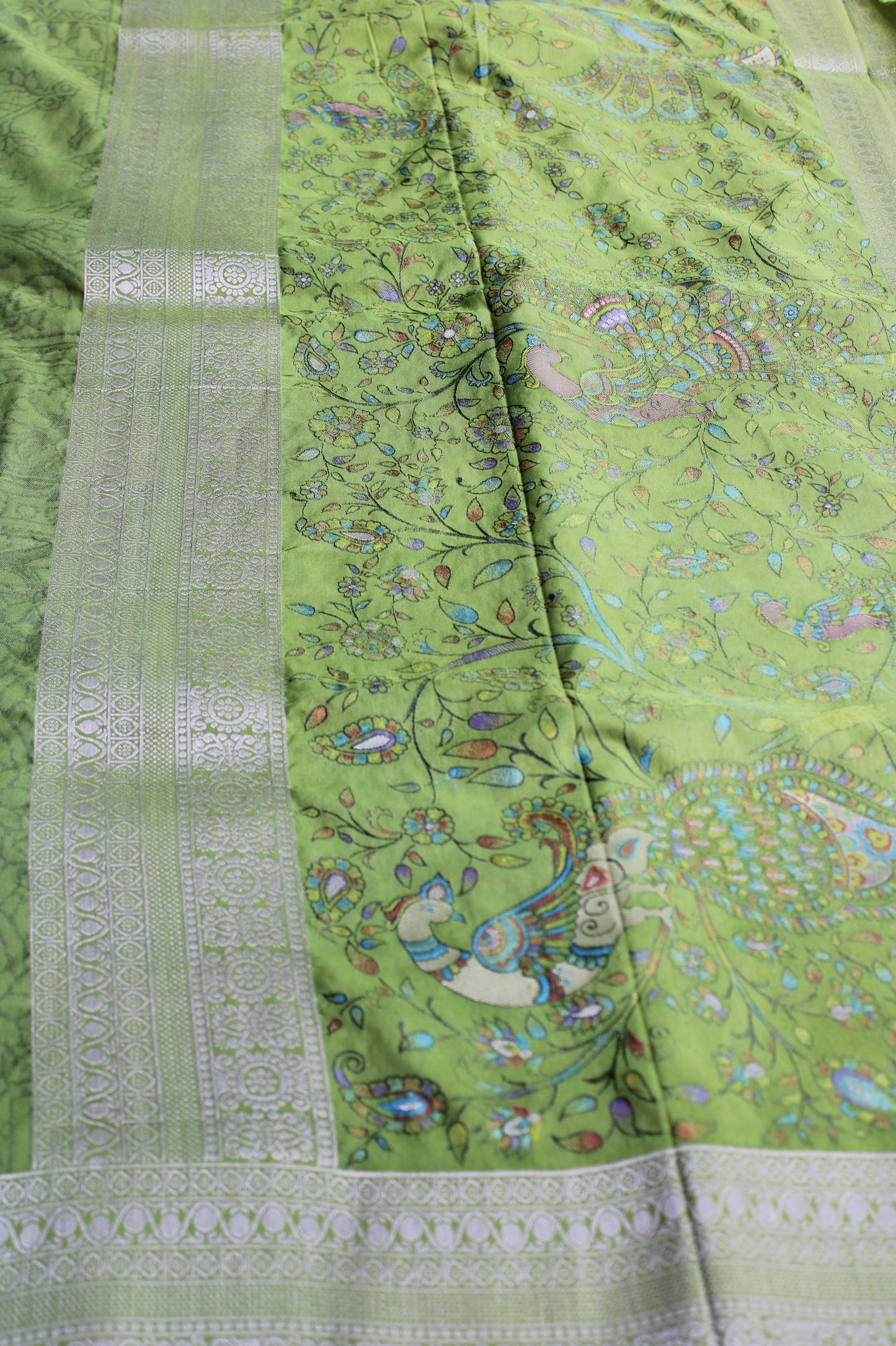 Light green Fancy Mango silk saree woven with art work with rich meenakari weaving