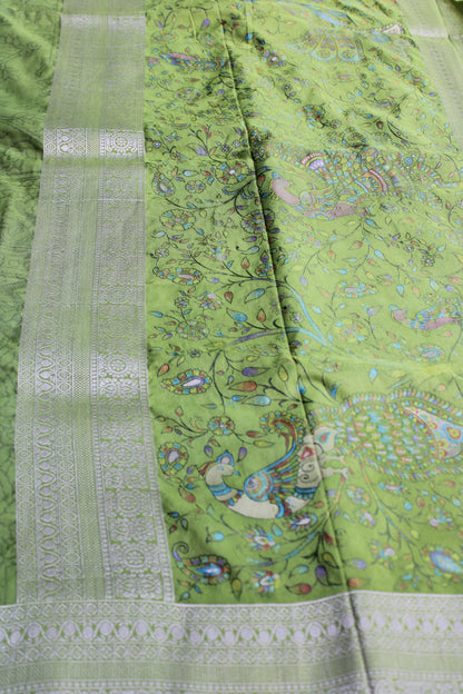 Light green Fancy Mango silk saree woven with art work with rich meenakari weaving