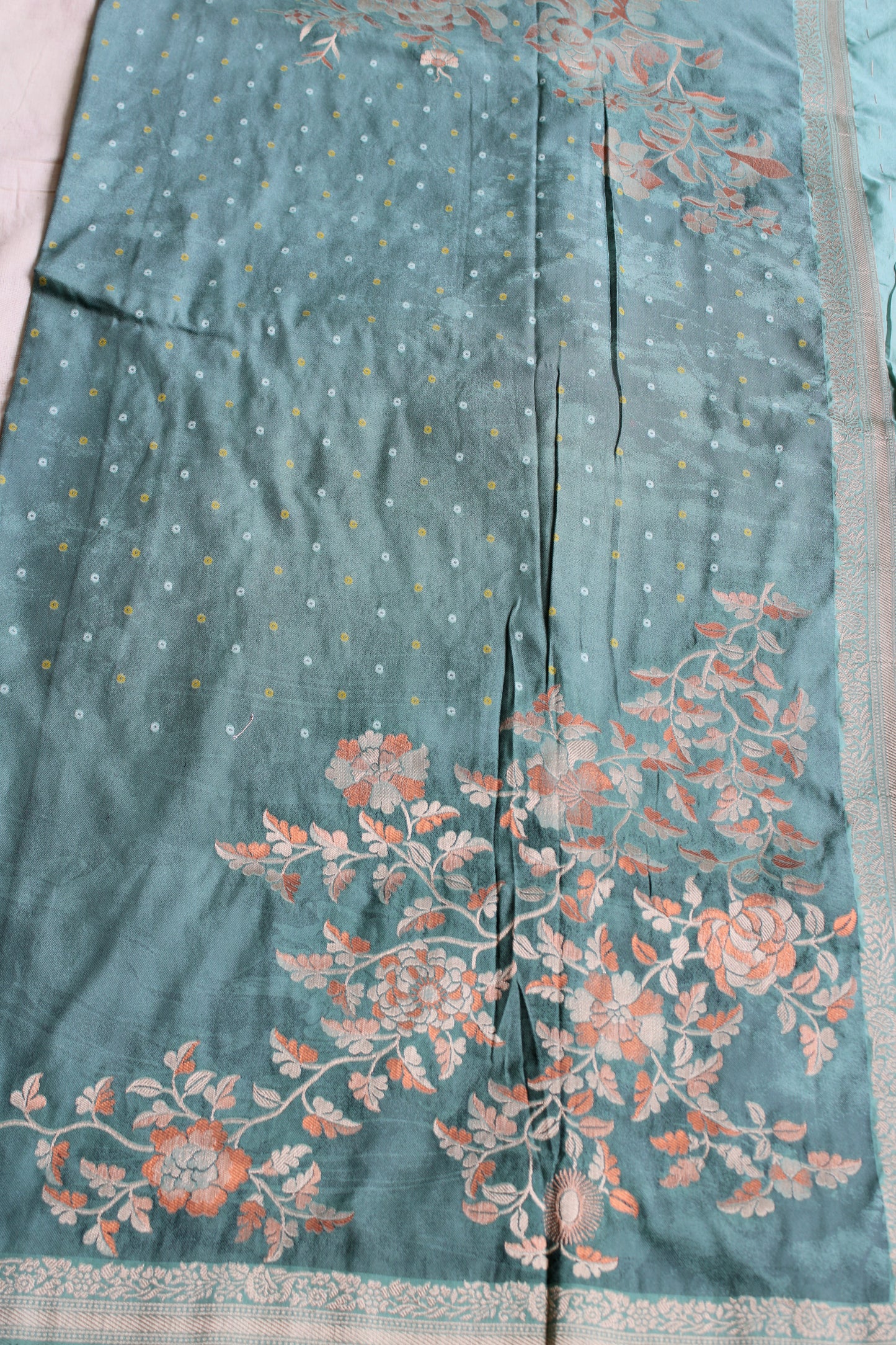 Fancy Mango silk saree with shibori print weaving and rich Meenakari Pallu
