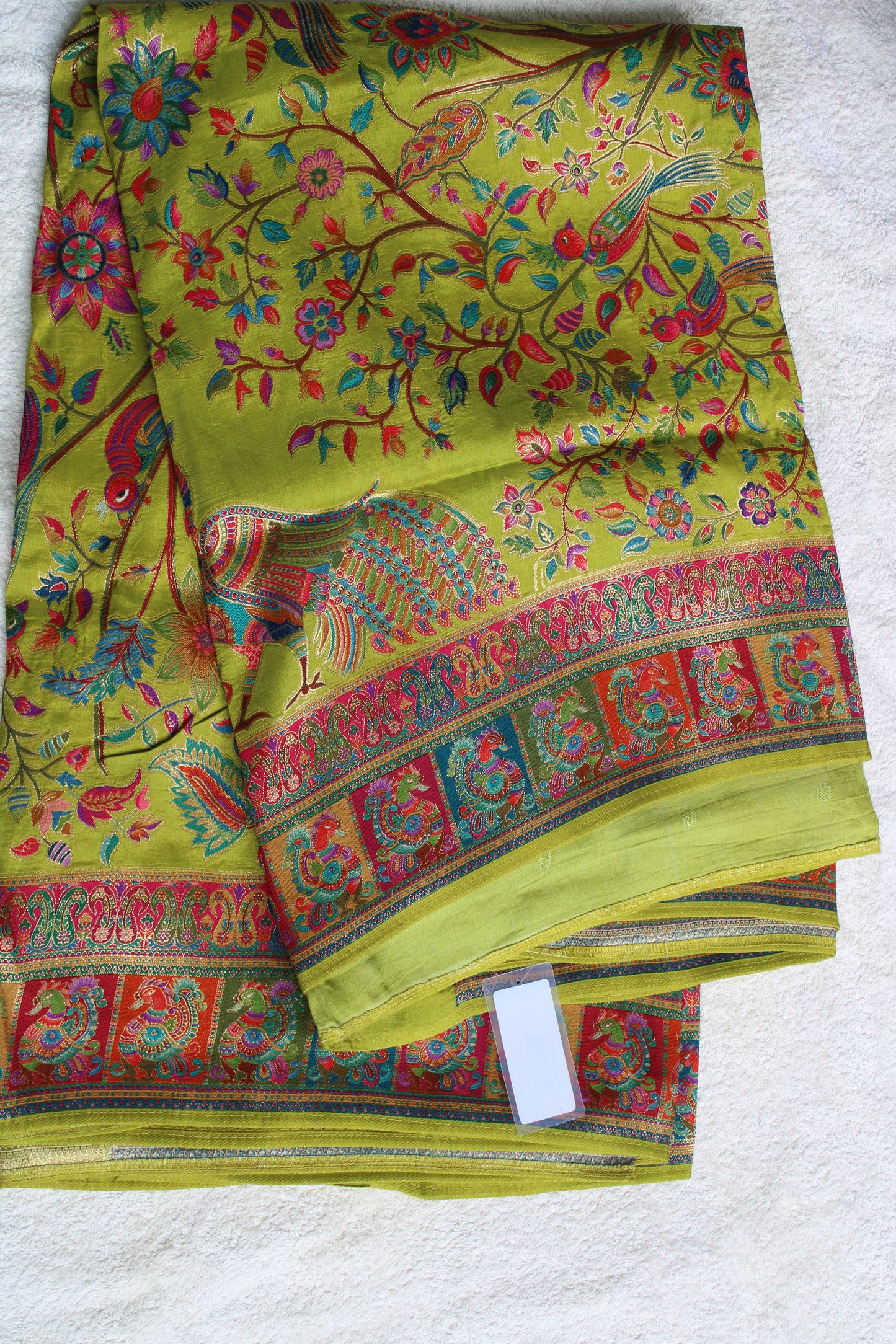 Green Pure kashmiri emporium saree with Peacock theme