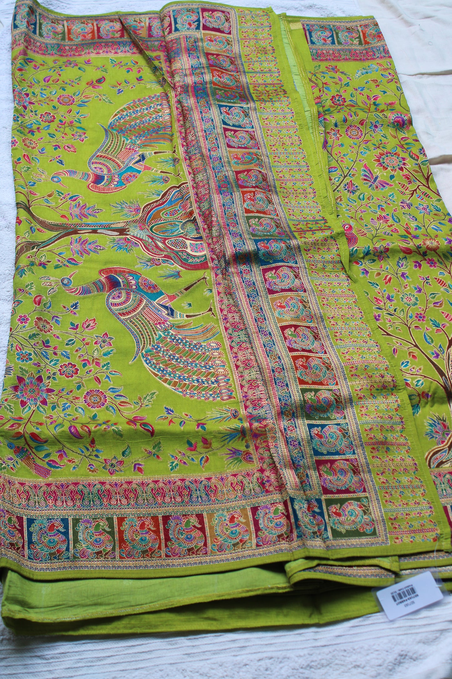 Green Pure kashmiri emporium saree with Peacock theme