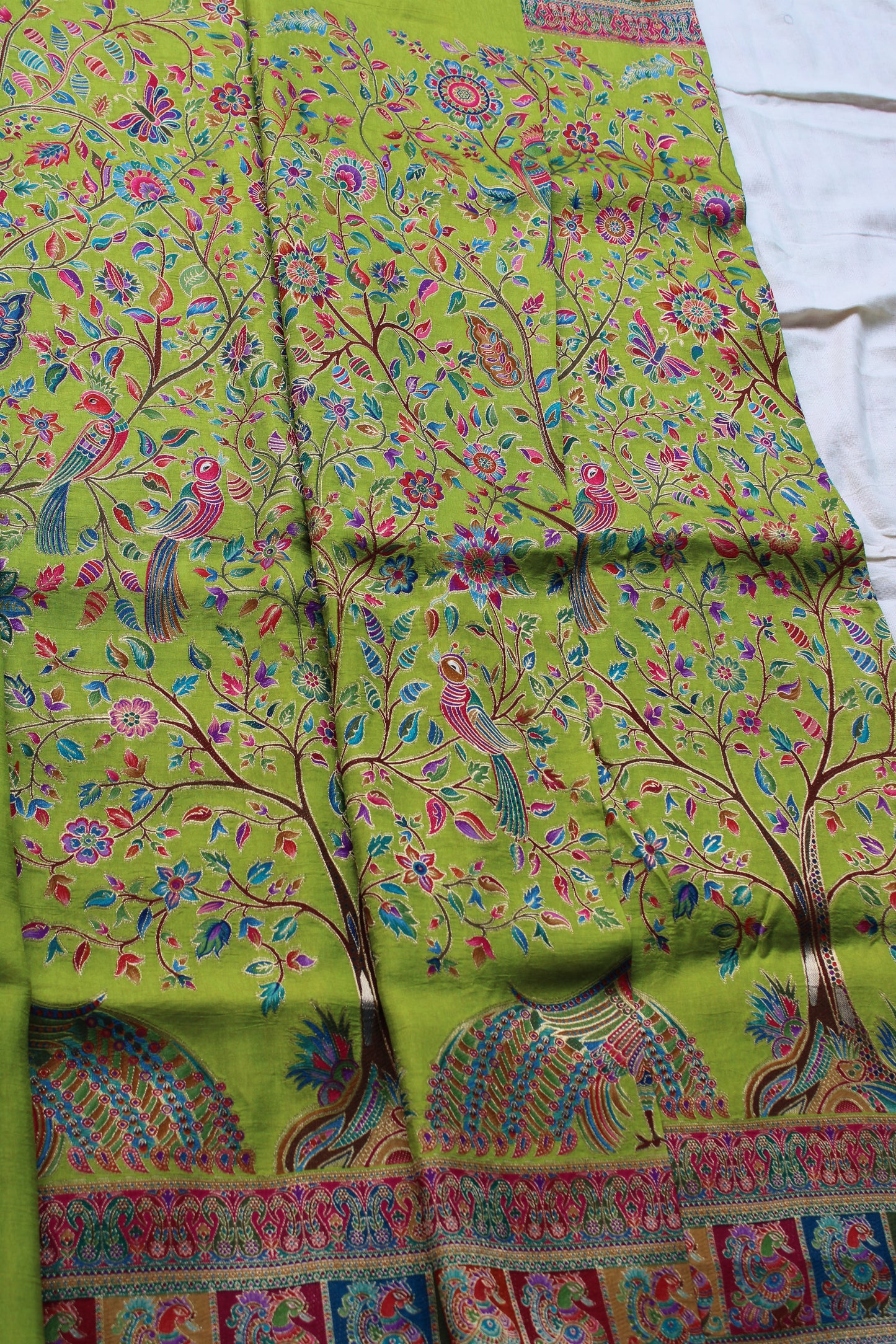 Green Pure kashmiri emporium saree with Peacock theme