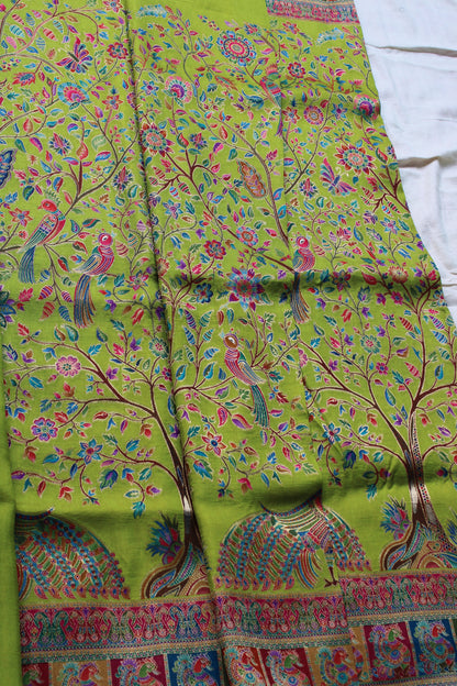 Green Pure kashmiri emporium saree with Peacock theme