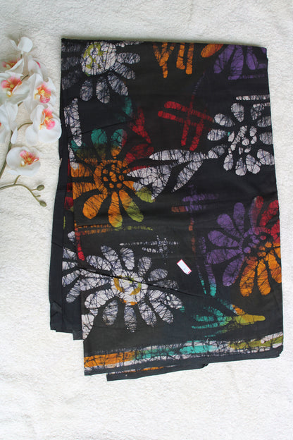 Black Mul cotton saree with mutli colour Baguru prints