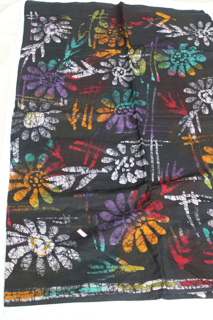 Black Mul cotton saree with mutli colour Baguru prints
