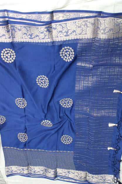 Ink Blue Double border viscous crape saree
