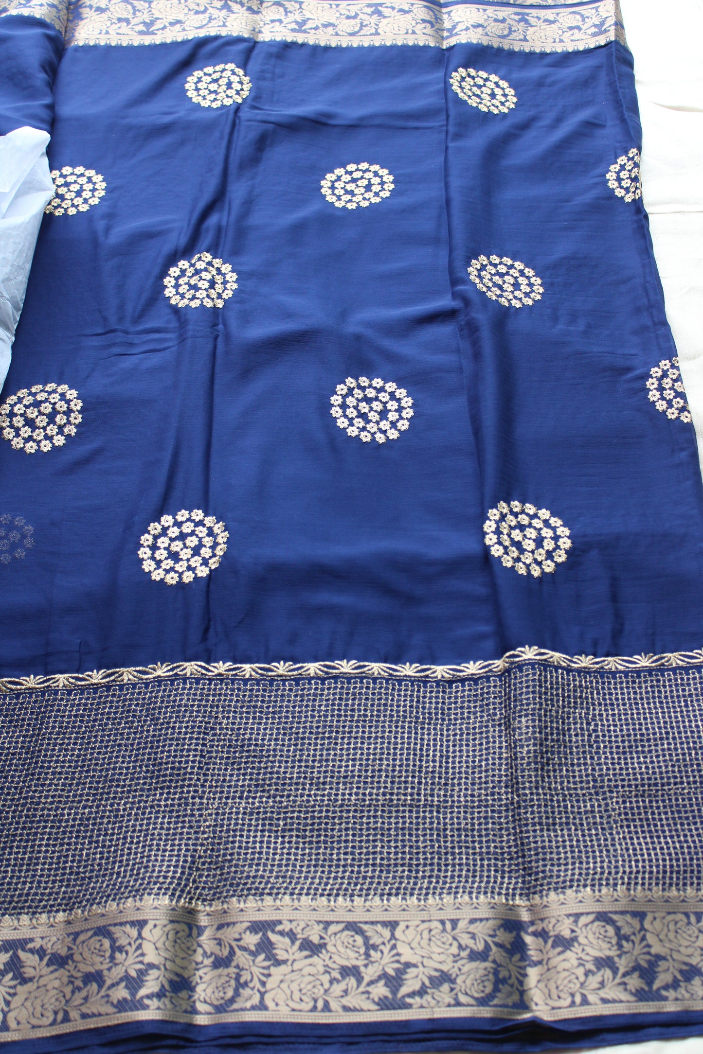 Ink Blue Double border viscous crape saree