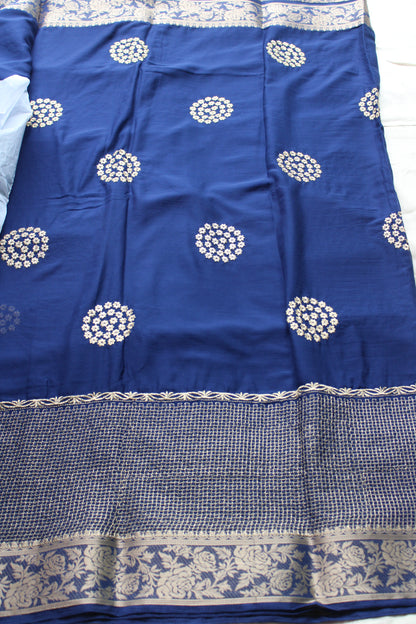 Ink Blue Double border viscous crape saree