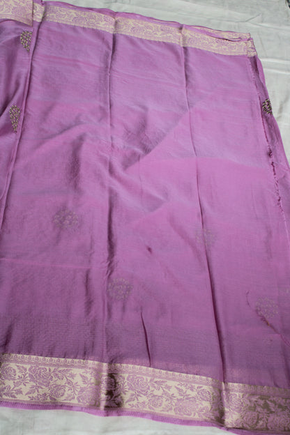 Onion pink Double border viscous crape saree