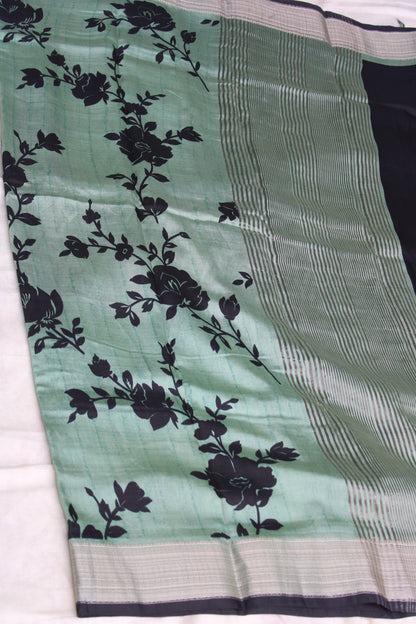 Green Tussur Crape saree with floral design