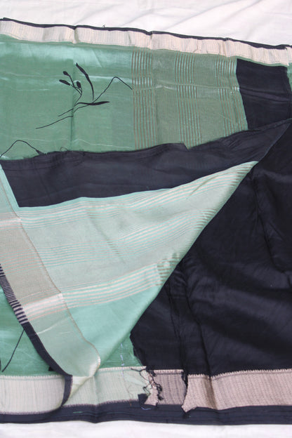 Green Tussur Crape saree with floral design