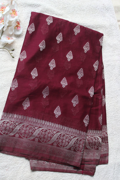 Maroon Banarasi Mashru crape georgette saree