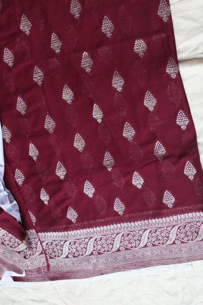 Maroon Banarasi Mashru crape georgette saree