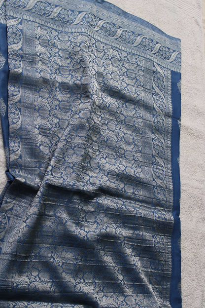 Blue Banarasi Mashru crape georgette saree