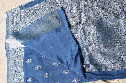 Blue Banarasi Mashru crape georgette saree