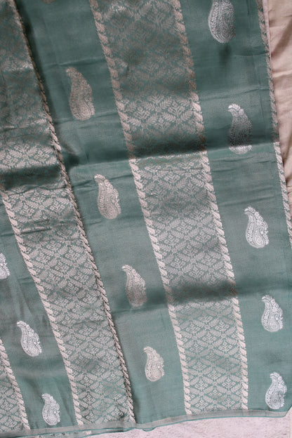 Green Banarasi Mashroo tissue silk saree