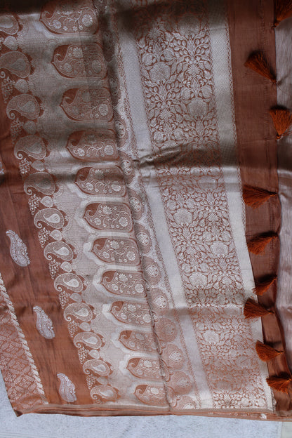 Peach Banarasi Mashroo tissue silk saree