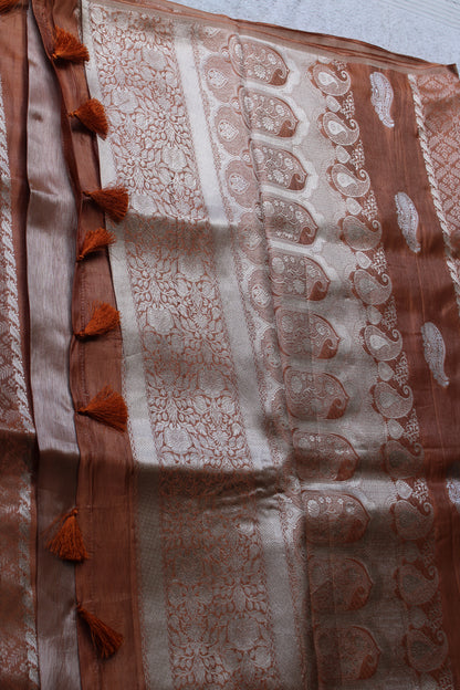 Peach Banarasi Mashroo tissue silk saree