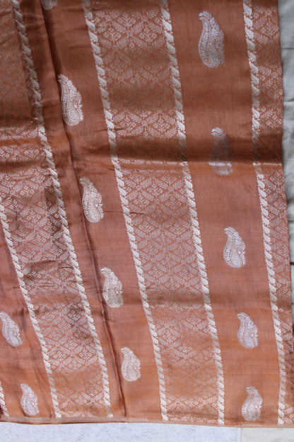 Peach Banarasi Mashroo tissue silk saree