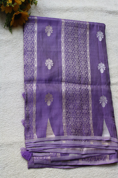 Lavender Banarasi Mashroo tissue silk saree