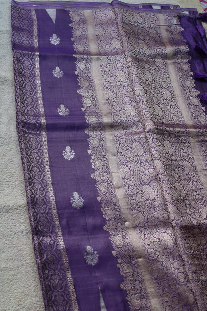Lavender Banarasi Mashroo tissue silk saree