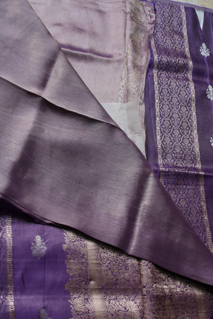 Lavender Banarasi Mashroo tissue silk saree