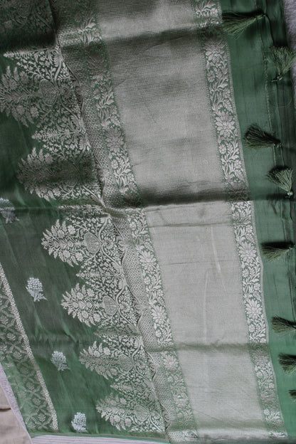 Green Banarasi Mashroo tissue silk saree