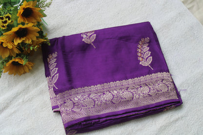 Purple Banarasi  crapesilk saree with trending leaf meenakari design