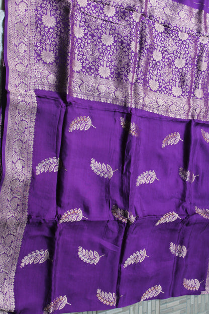 Purple Banarasi  crapesilk saree with trending leaf meenakari design