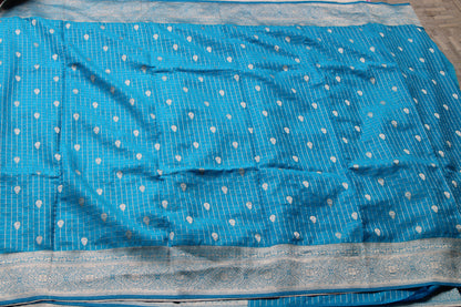 Blue banarasi georgette saree with checked design