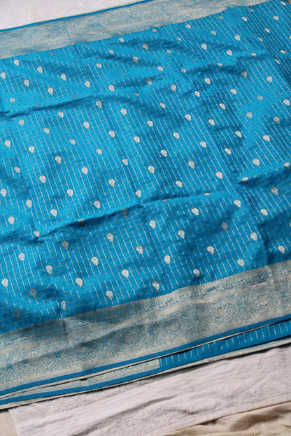 Blue banarasi georgette saree with checked design