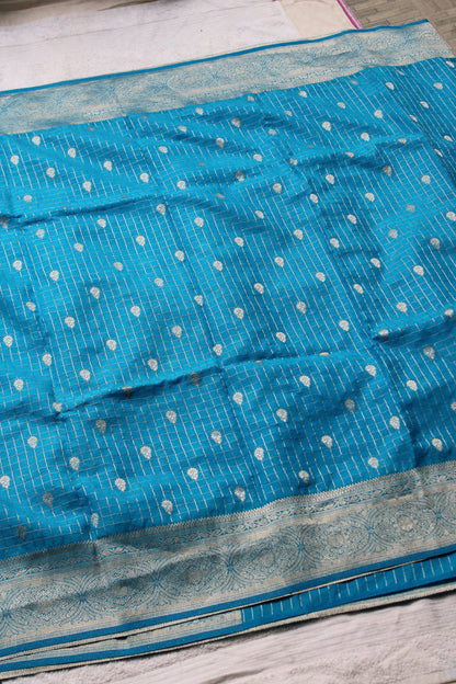 Blue banarasi georgette saree with checked design