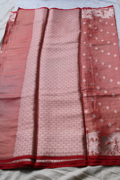 Red Banarasi tissue saree with pichwai border