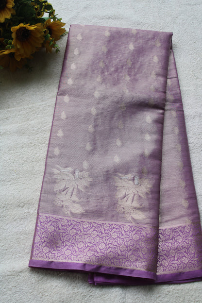 Lavender Banarasi tissue saree with trending flower border