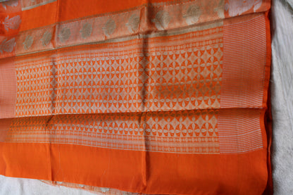 Orange colour tissue and raw mango fusion saree