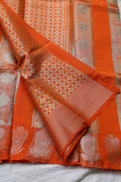 Orange colour tissue and raw mango fusion saree