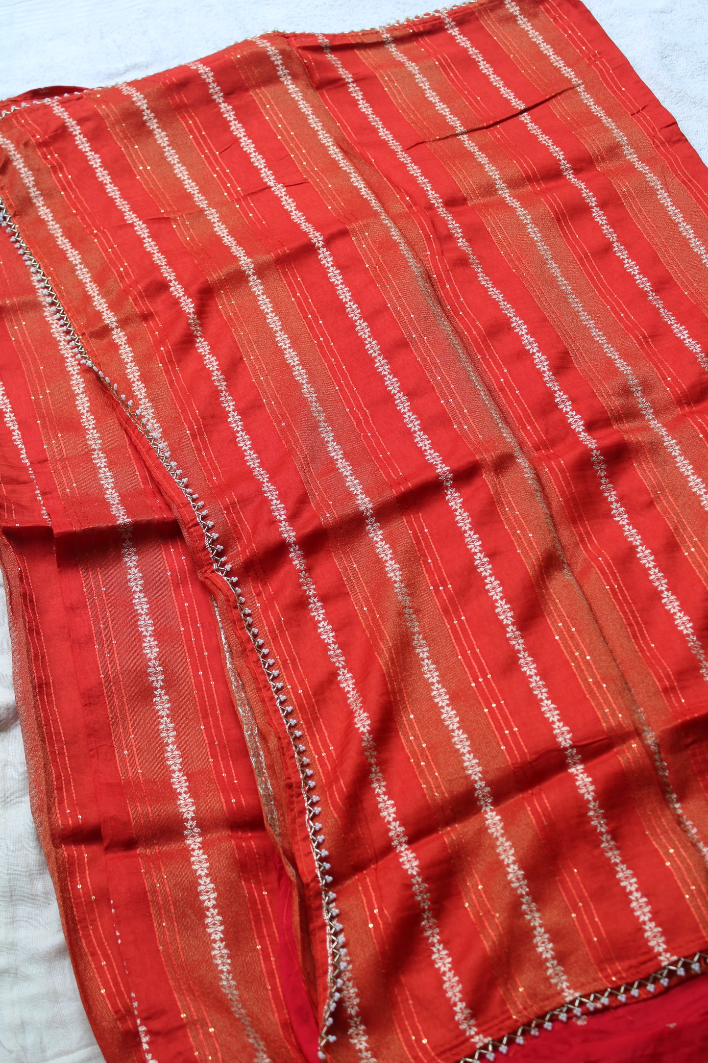 Orange Designer Crape Silk Saree