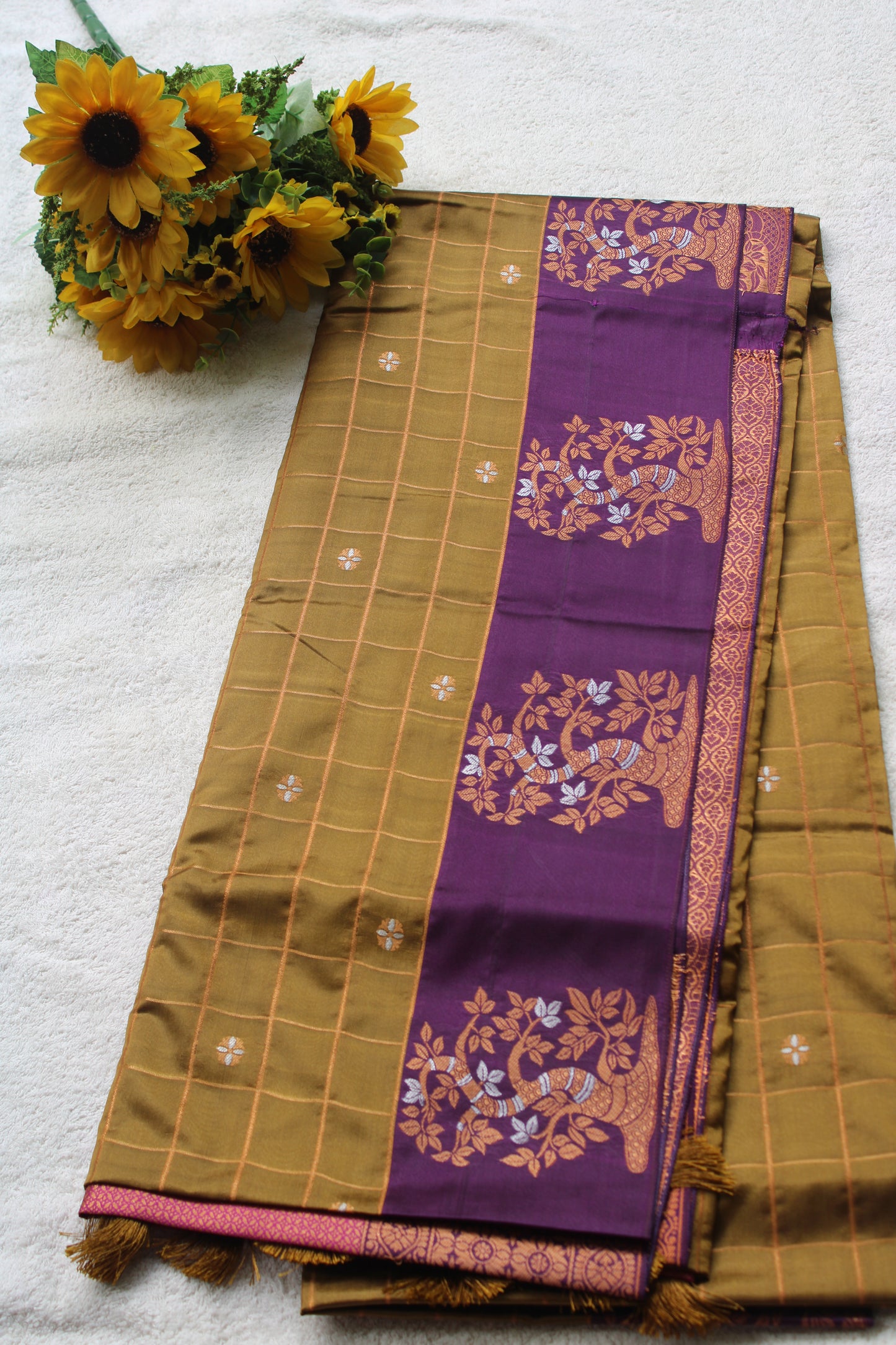 Copper colour soft silk vintage saree with contrast border