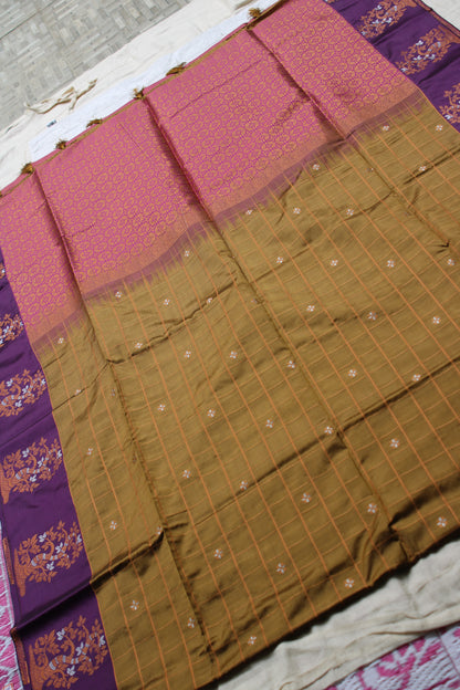 Copper colour soft silk vintage saree with contrast border