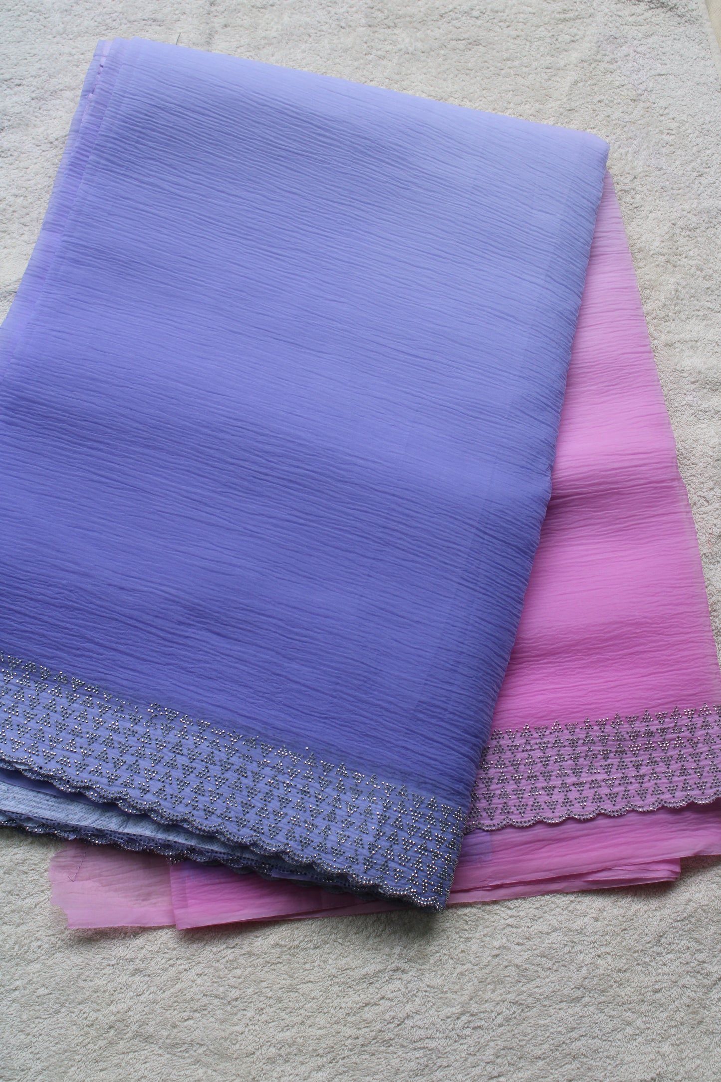 Lavender and Pink Crushed georgette shaded saree