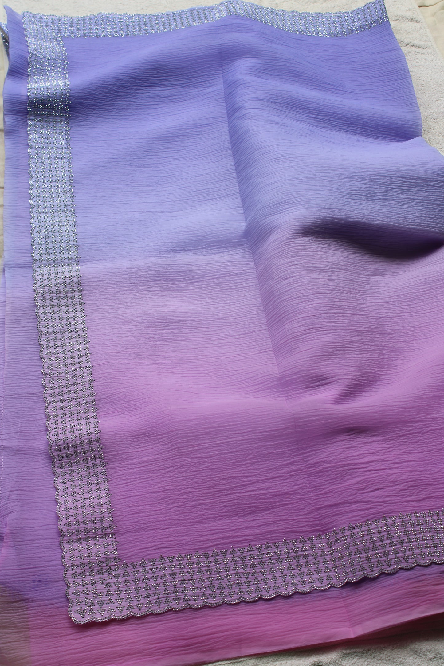 Lavender and Pink Crushed georgette shaded saree