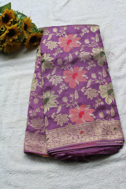 Lavender Heavy Meenakari weaving Banarasi Saree