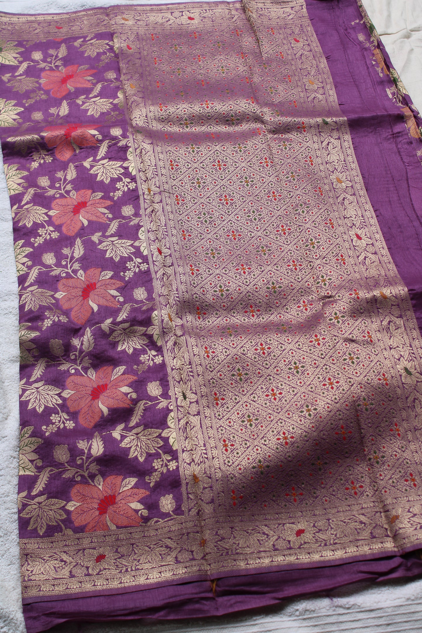 Lavender Heavy Meenakari weaving Banarasi Saree