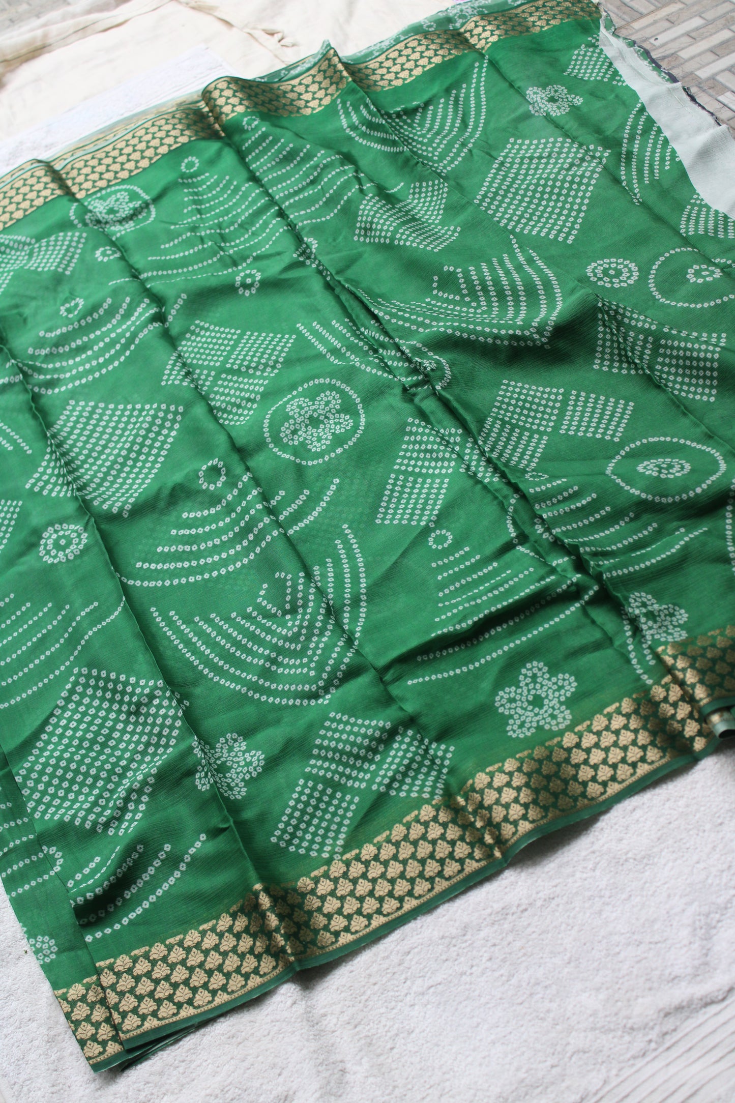 Green Pure chiffon Bandini design saree